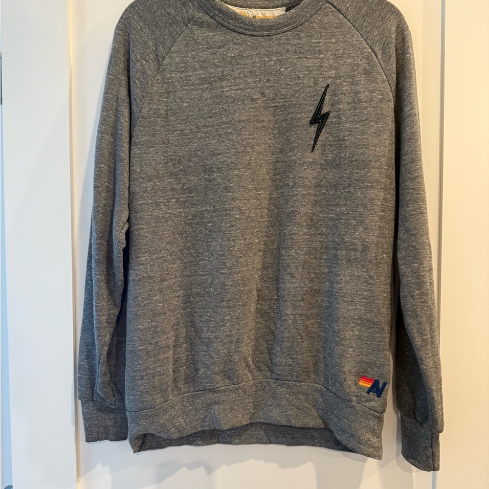 Aviator Nation M Gray Crewneck Sweater with Lightning Bolt